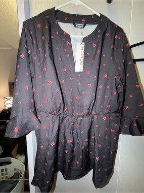 BloomChic Black Blouse with Red Heart Motif